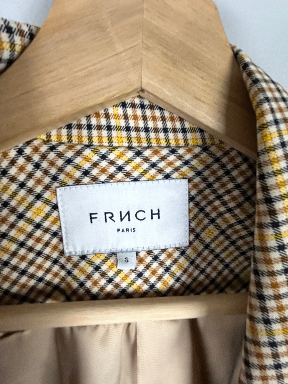 FRNCH Checked Blazer Yellow‎ & Tan Size Small Office Business Career Modern - Picture 2 of 6